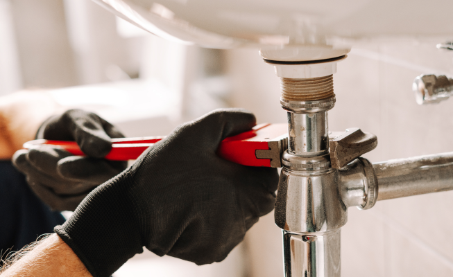 Plumber repairing sink